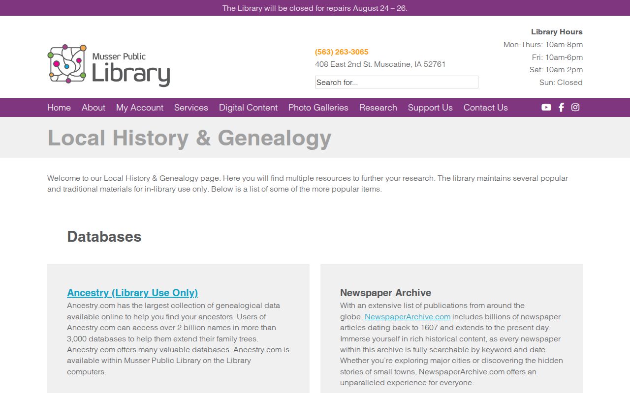 Musser Public Library local history and genealogy collections