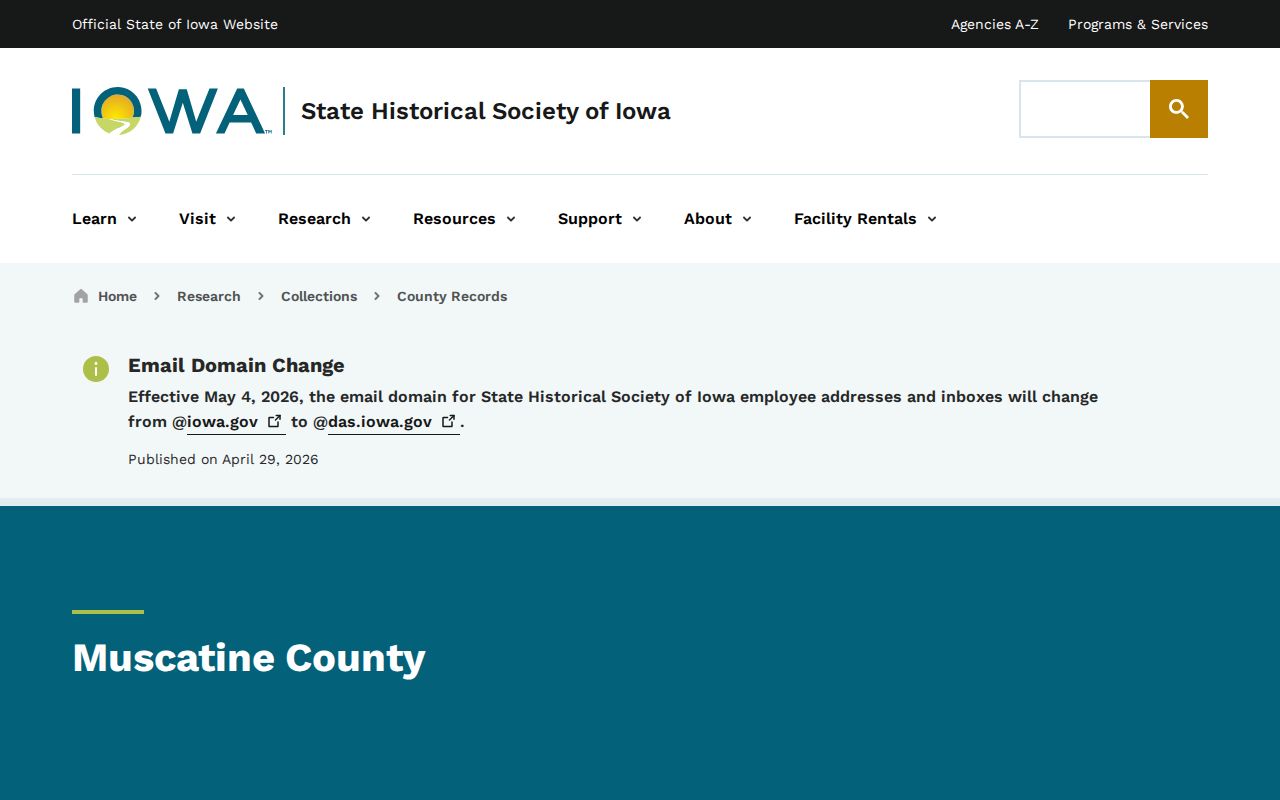 State Historical Society of Iowa Muscatine County record holdings