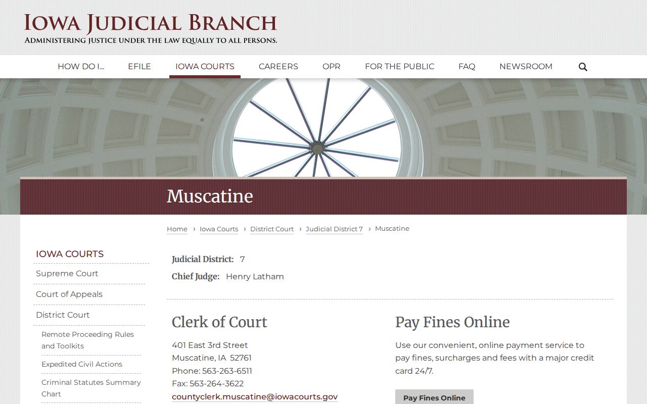 Muscatine residents directory Clerk of Court page