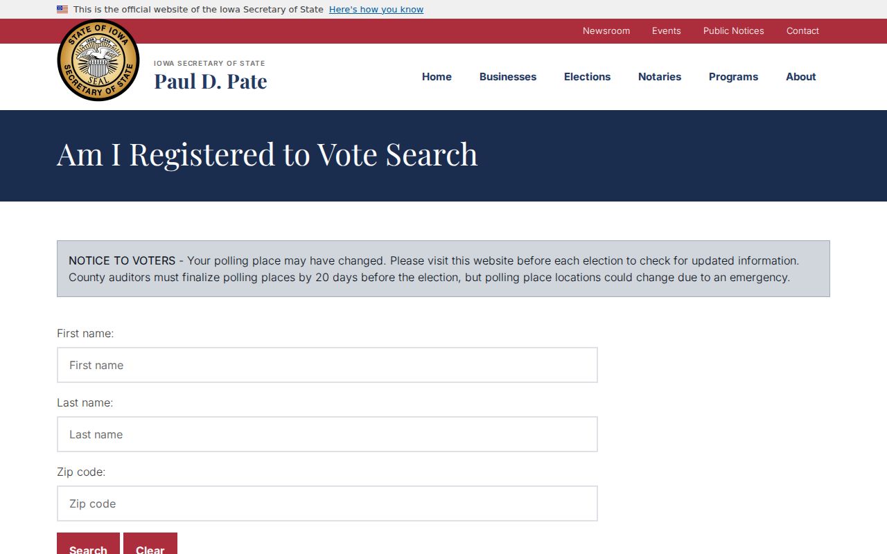 Iowa voter registration form with name ZIP address and birth date fields