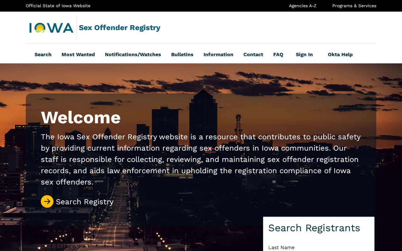 Official Iowa Sex Offender Registry search page