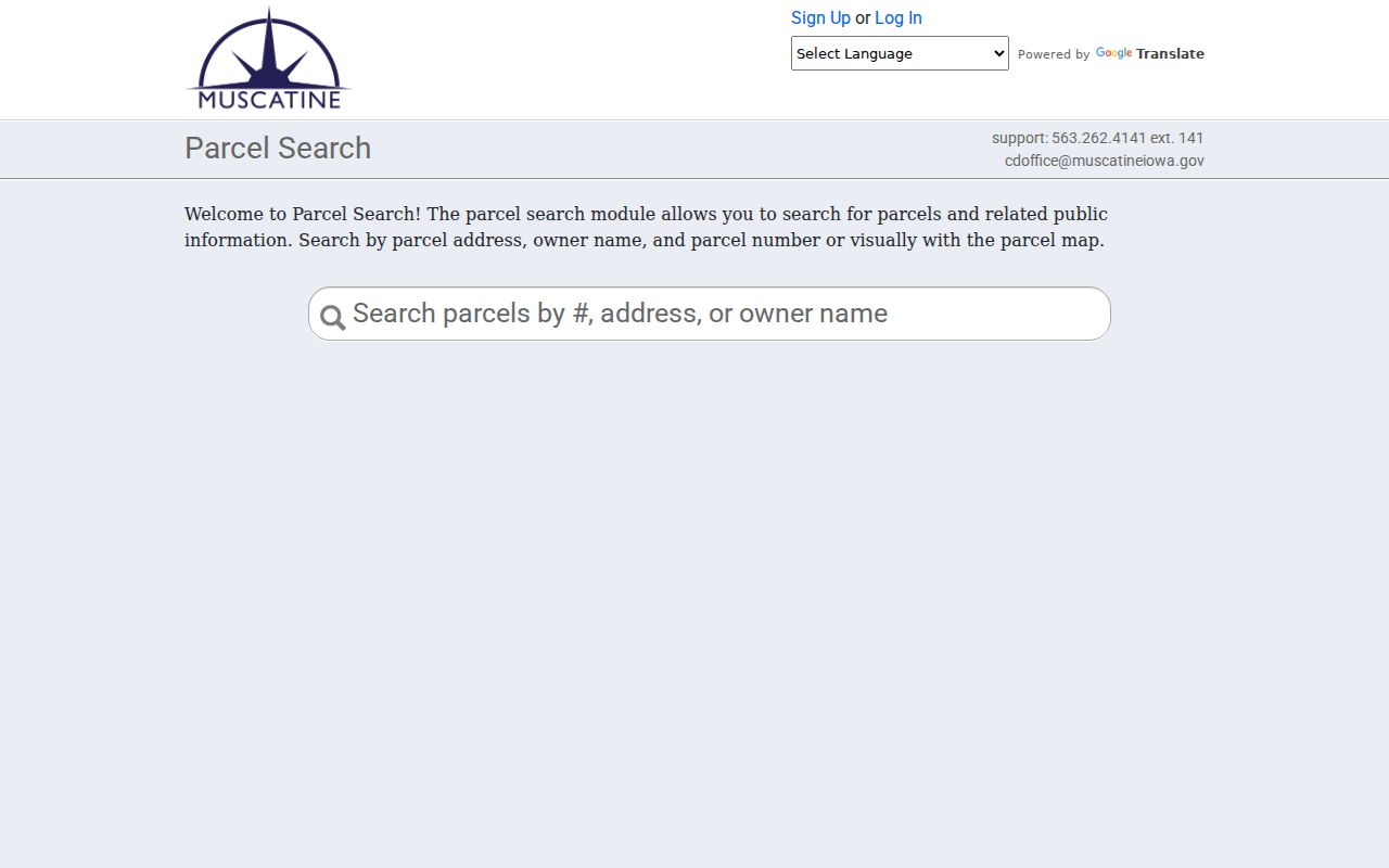 SmartGov Muscatine public parcel search by number address or owner